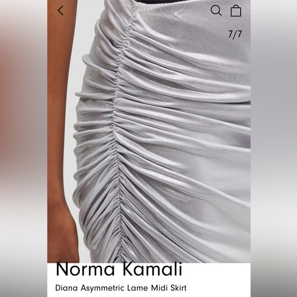 Norma Kamali NWT Diana shirred knee length skirt silver lame S. - Picture 5 of 6